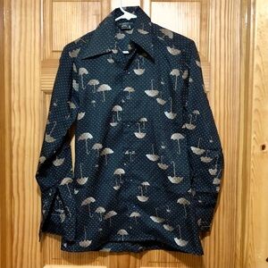 JCPenney Black and Cream Umbrella Print Casual Button Down Shirt